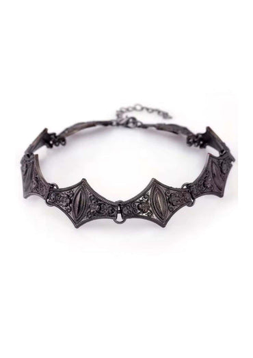 Neo gothic gunmetal halskette mit schwarzer aluminium pulverbeschichteter bat choker und filigraner kette