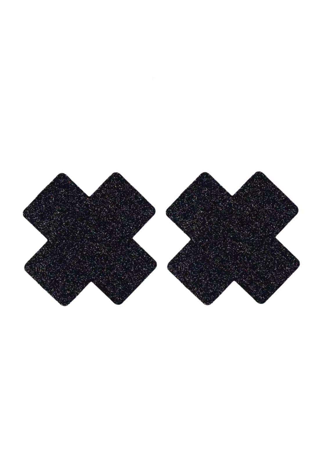 Schwarze x-förmige nippel pasties mit glitter für sicheren halt 10 stück im set
