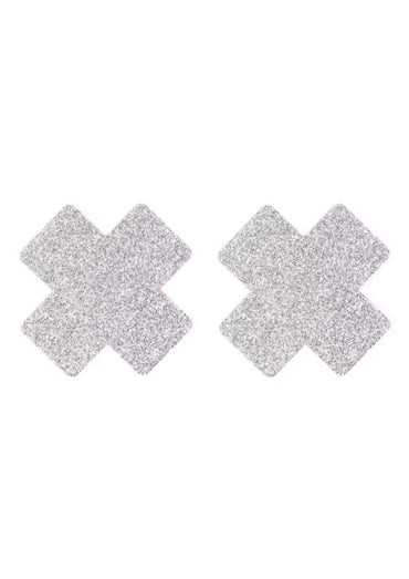 Silber glitzernde x-förmige nippel pasties geeignet für gothic kleidung und horror looks