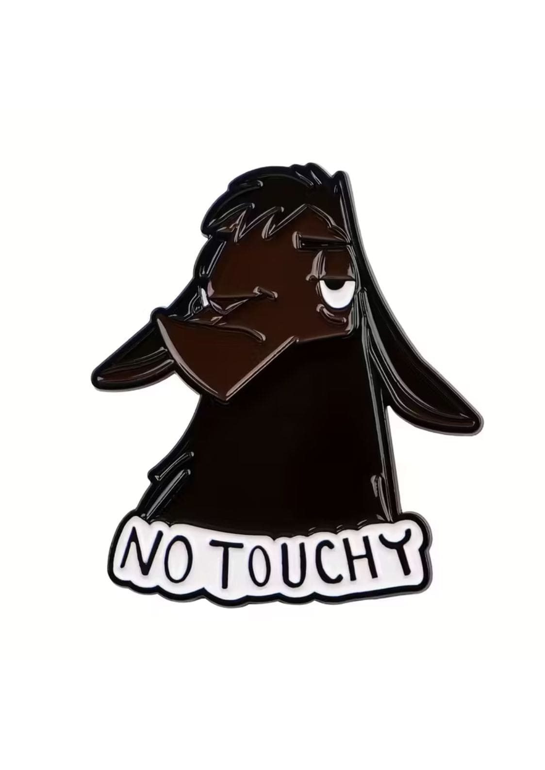 Schwarze Lama-Emaille-Anstecknadel ’No Touchy’.