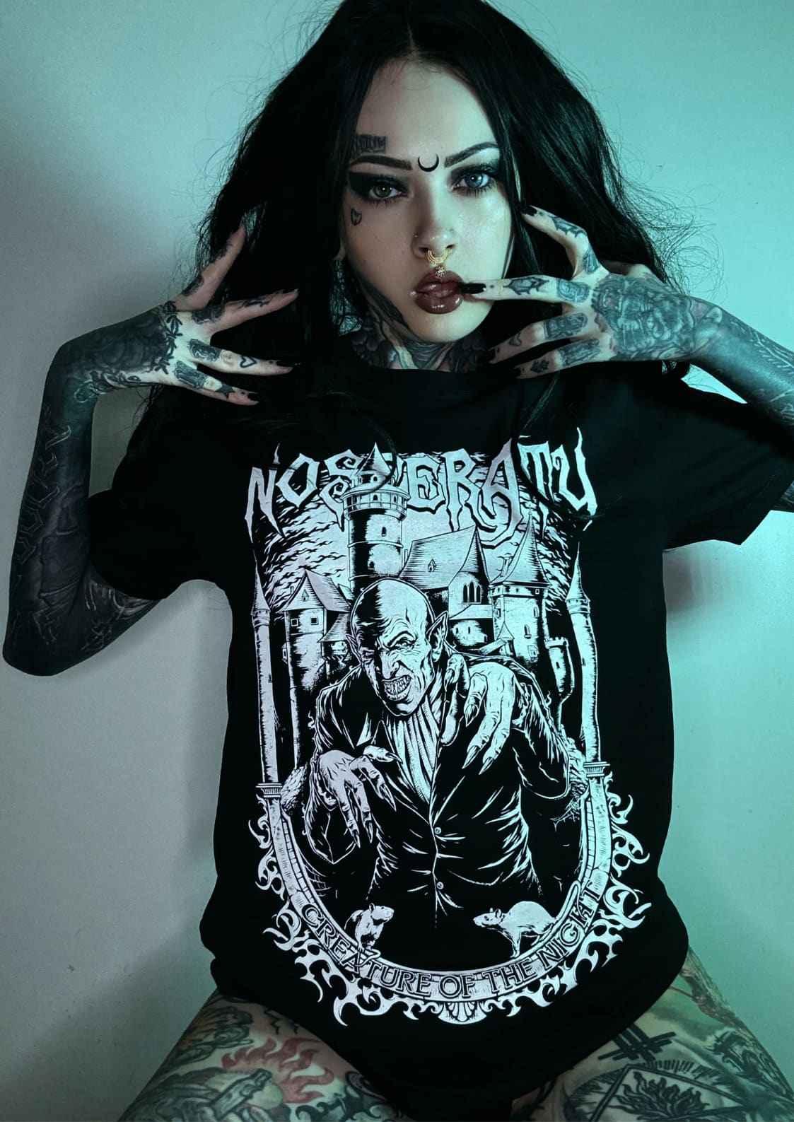 Nosferatu Gothic Shirt mit schwarzem Metal-Design