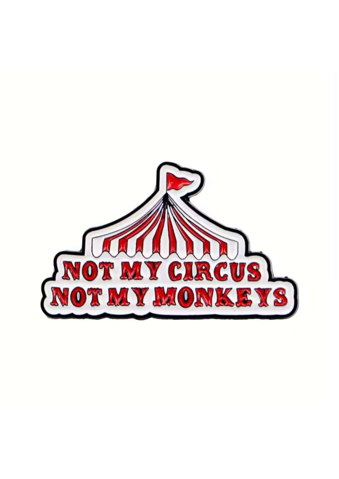 Rote und weiße gestreifte zirkuszelt emaille pin aus der not my monkeys pin kollektion mit gothic horror flair