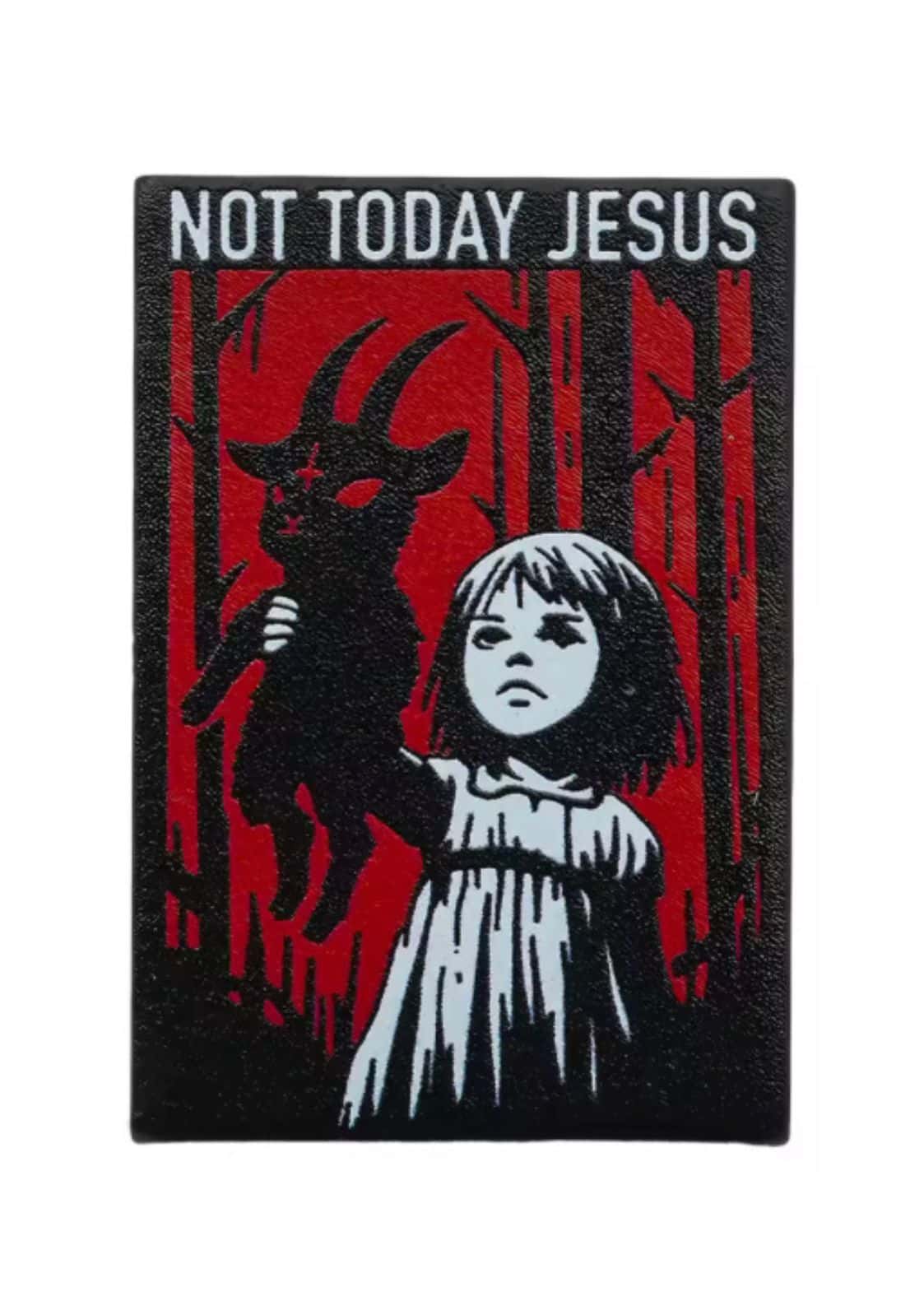 Schwarz weißer not today jesus pin mit text not today als auffälliges motiv für modeaccessoires