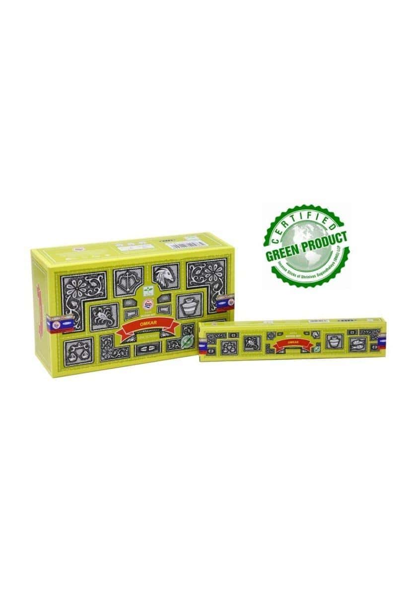 Gelbe rechteckige omkar satya räucherstäbchen box mit schwarzen und roten mustern für gothic kleidung und horror fans