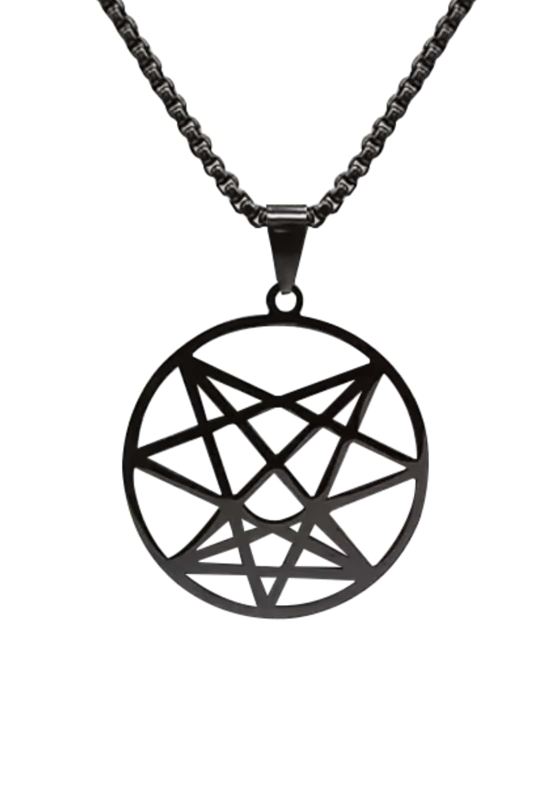 Schwarze onasigil halskette mit gothic pentagramm design aus metall im necronomicon black horror stil
