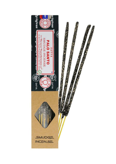 Palo santo smudge räucherstäbchen in schwarz und gold mit smudge incen.se branding ideal für meditation und yoga rituale