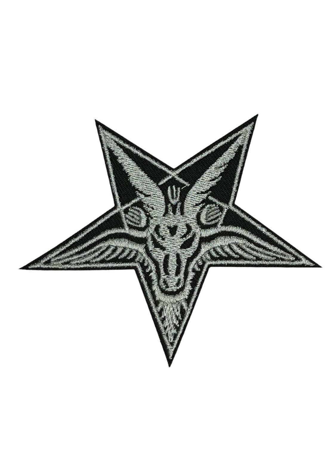 Schwarzer und weißer gestickter Baphomet-Pentagramm-Aufnäher.