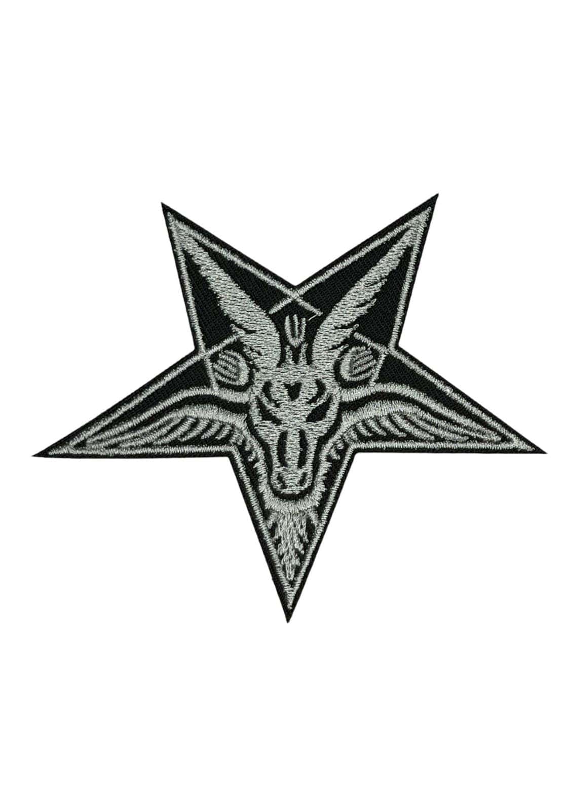 Schwarzer und weißer bestickter pentagram baphomet patch im gothic horror stil
