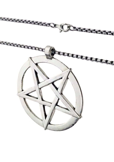 Silberne pentagram big halskette mit großem pentagramm anhänger im gothic horror stil