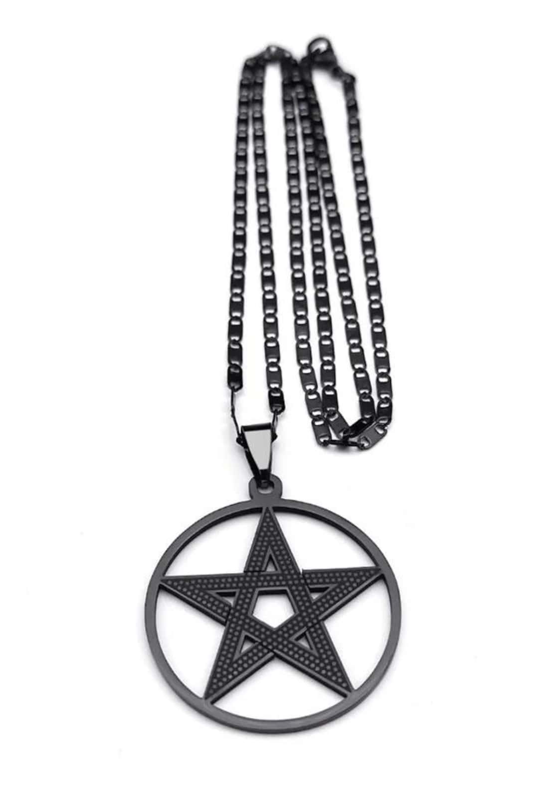Schwarze pentagram dot black halskette mit pentagrammanhänger und passender schwarzer kette