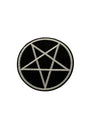 Schwarzer runder Aufnäher mit weißem gesticktem Pentagramm.