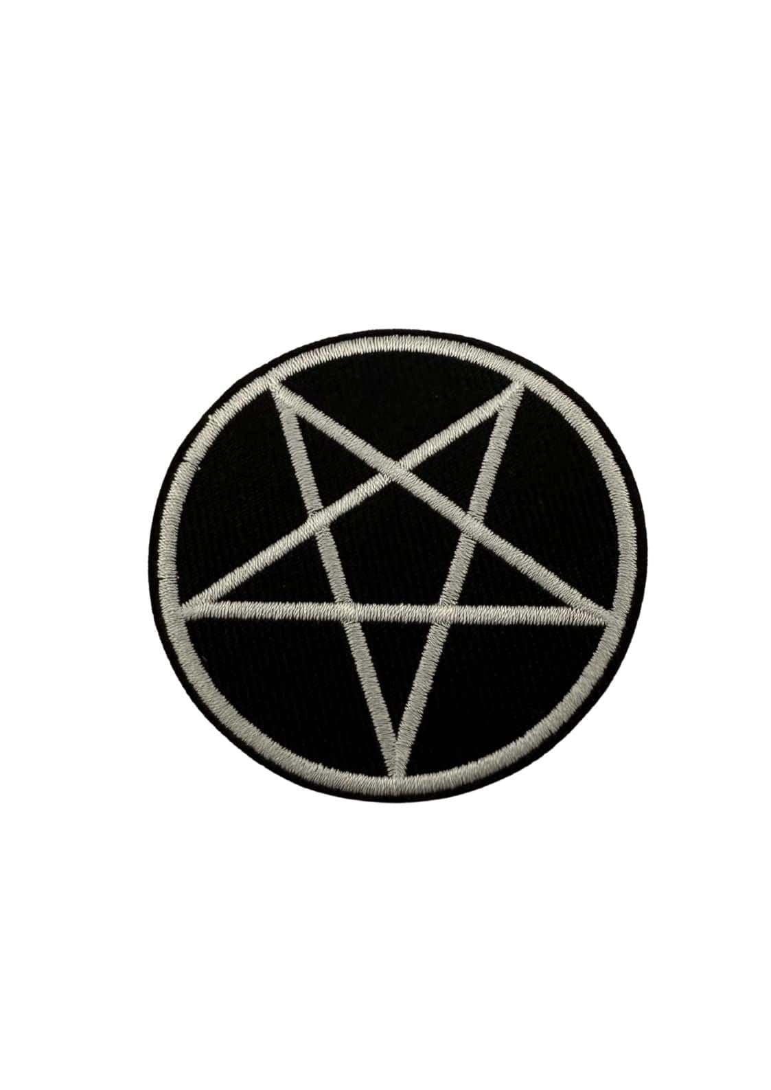 Schwarzer runder patch mit weiß gesticktem pentagramm aus polyester hergestellt in china