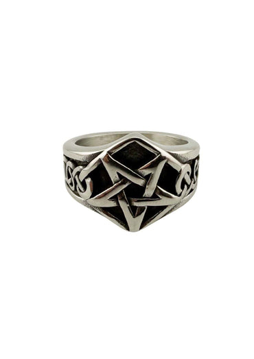 Silberner pentagram edelstahlring mit schwarzer einlage und keltischem geometrischem design aus china