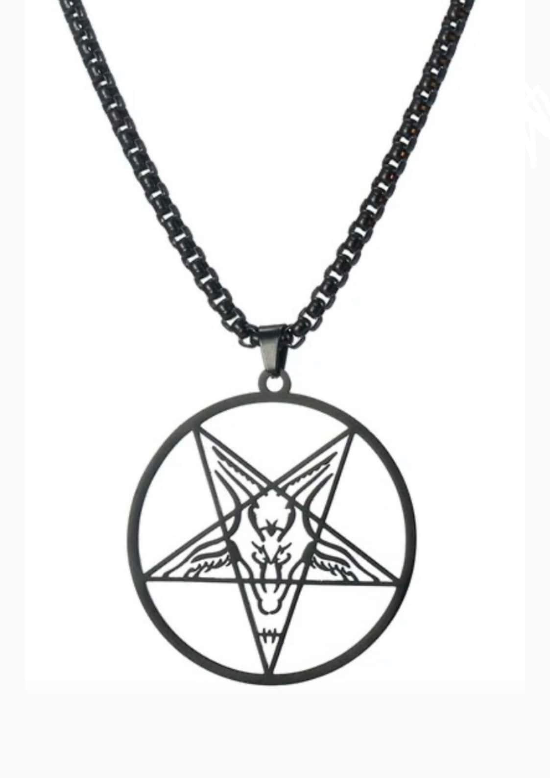 Schwarze metal halskette mit rundem pentagramm und ziegenkopf silhouette im pentagram round black design