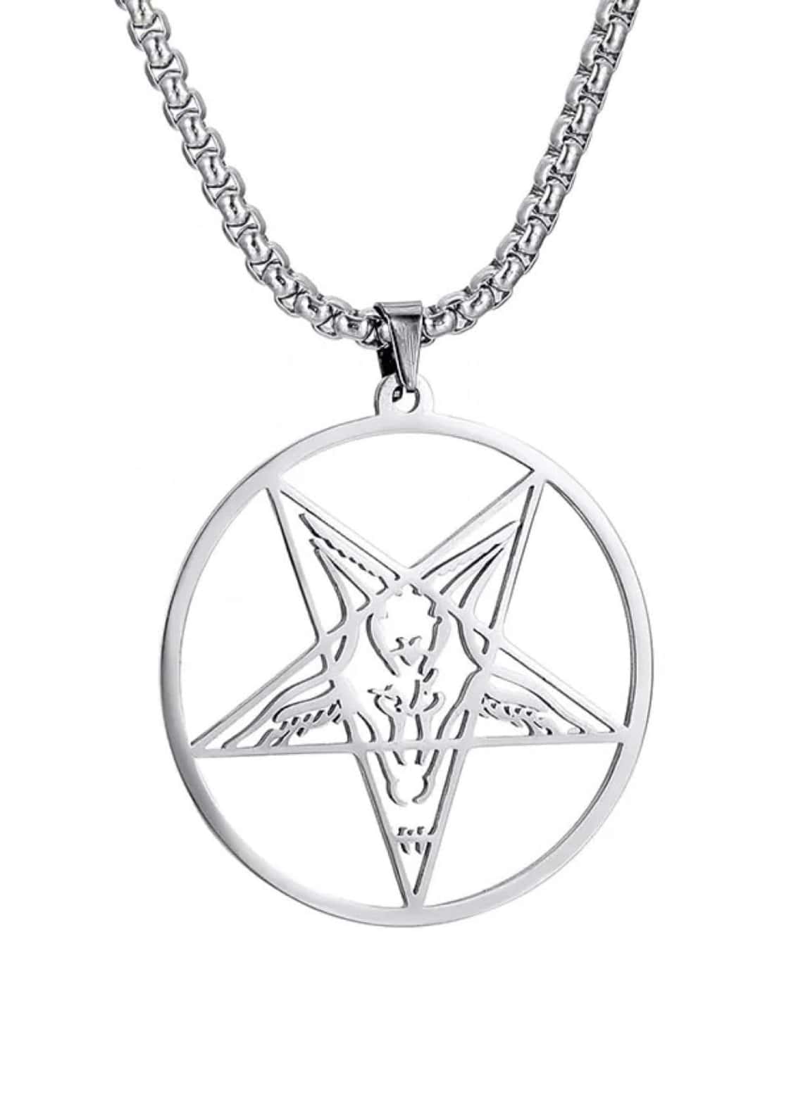 Silberne pentagram round halskette mit gothic goat head design im offenen rundrahmen an passender kette