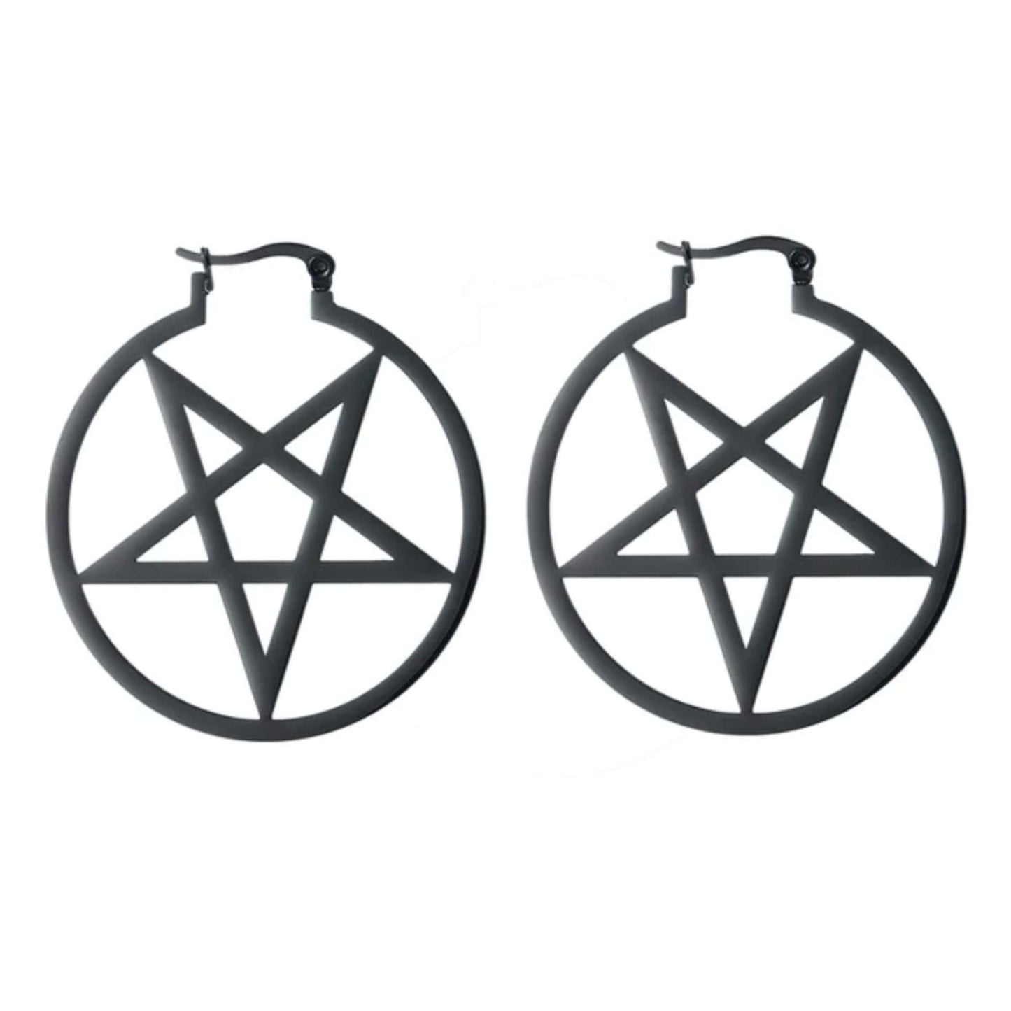 Schwarze Pentagramm-Hoop-Ohringe mit Matt-Finish, Pentagram Simple Black