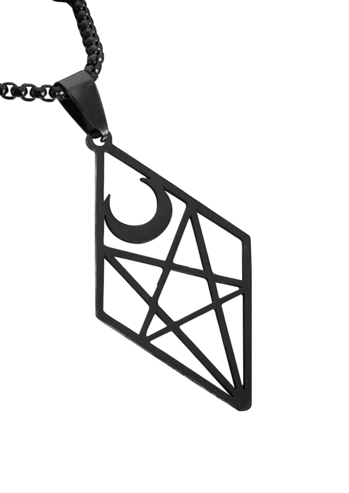 Schwarze geometrische pentagram witch black halskette mit mond und winkligen aussparungen