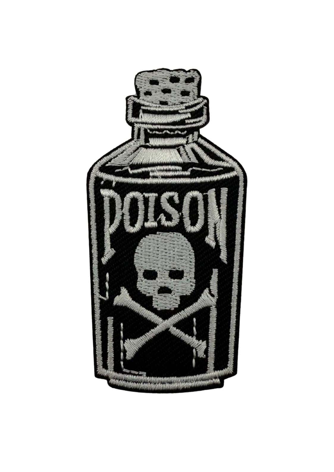 Schwarz-weiß gesticktes poison patch in form einer giftflasche mit schädel und gekreuzten knochen aus chinesische polyester-polyester breite