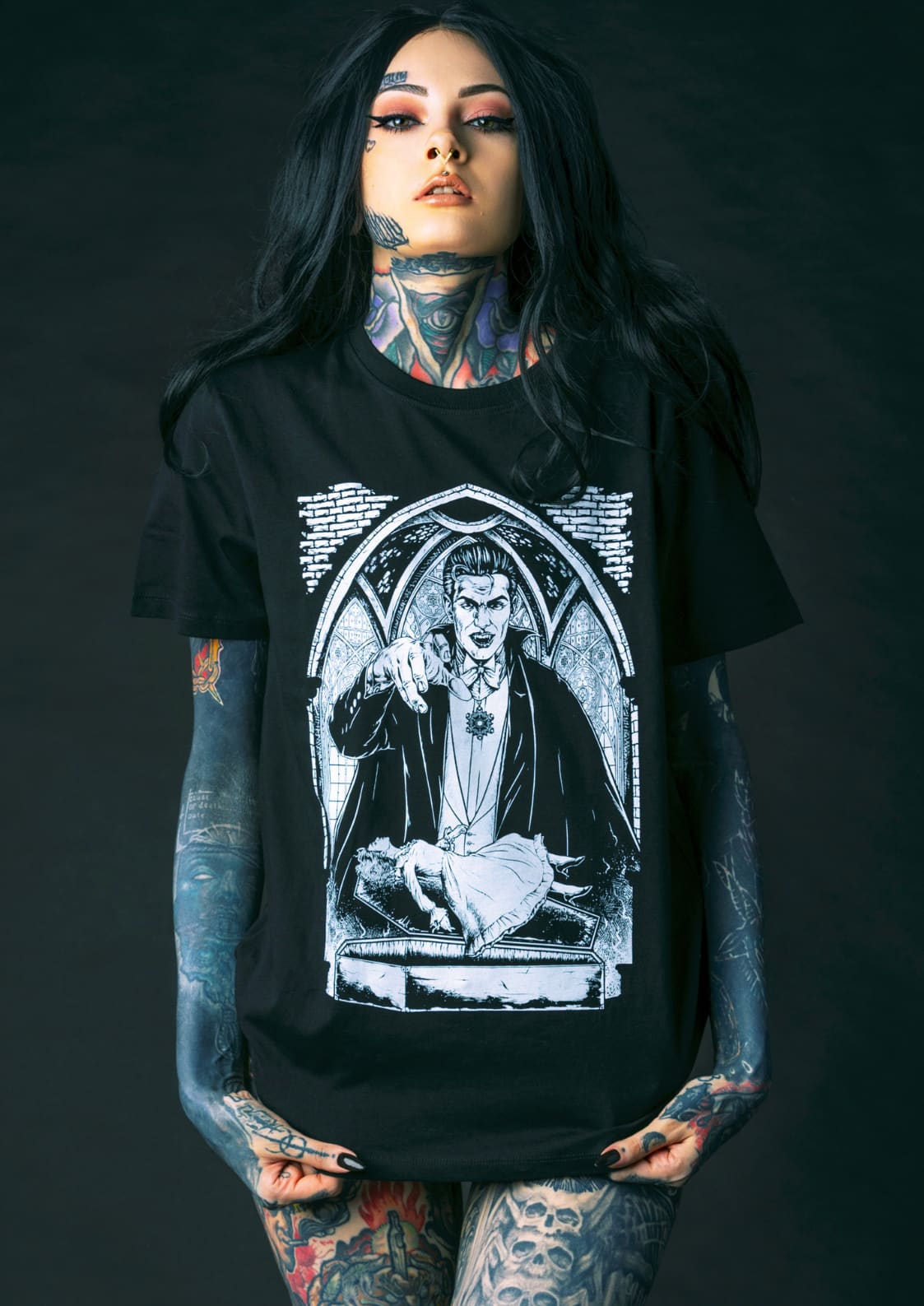 Schwarzes Gothic-Shirt PRINCE OF BLOOD mit Vampir-Illustration