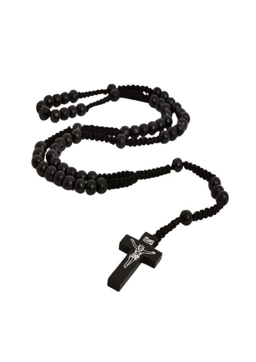 Kleines kreuz holz schwarzer lava stein rosenkranz mit silberkreuz und jesusfigur design