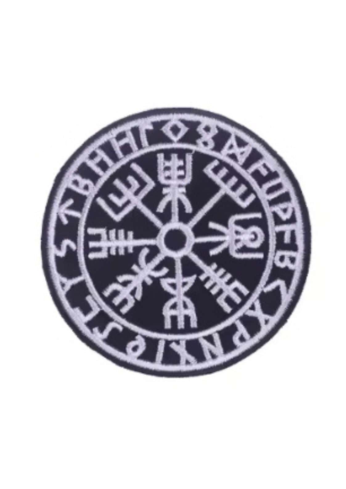 Schwarzer und weißer vegvisir kompass patch mit runen aus polyester hergestellt in china