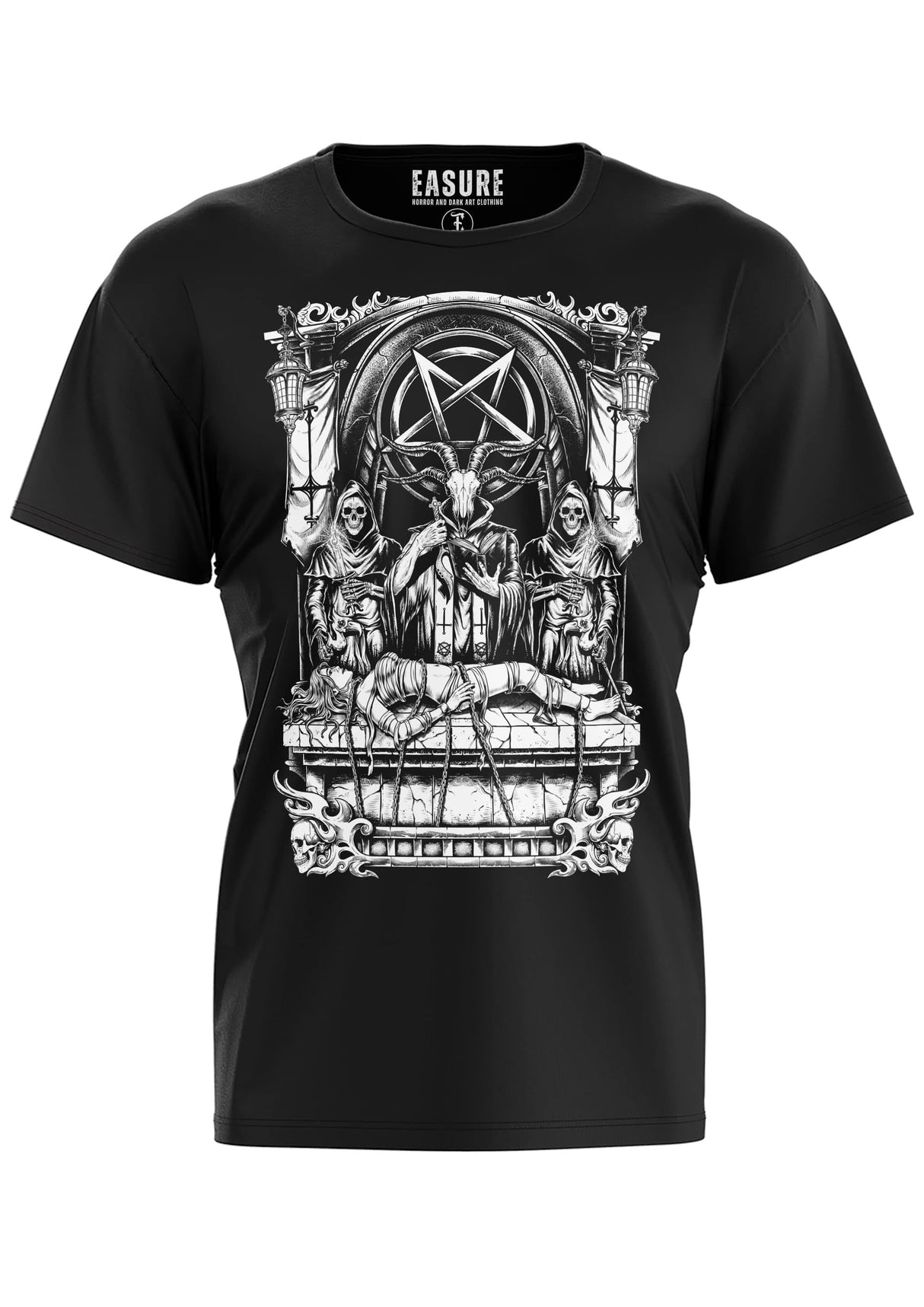 Gothic Metal Shirt SACRIFICE: Schwarzes T-Shirt mit Ziegenkopf-Grafik