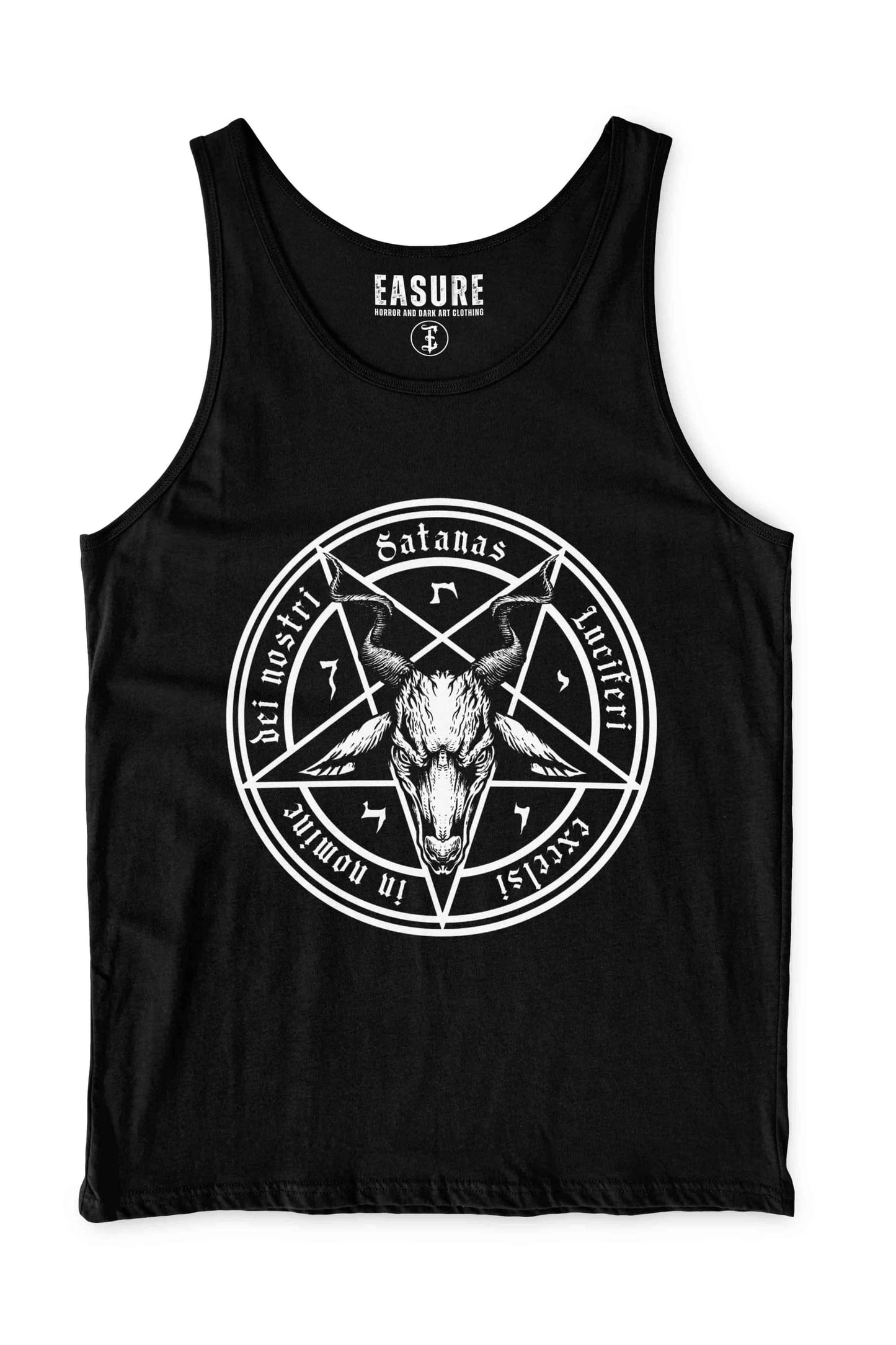 Schwarzes satanas tanktop mit weißem pentagramm und schädel aus strapazierfähigem stoff gaia lizenziert