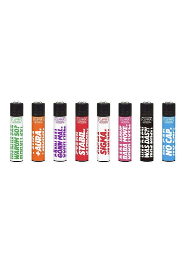 Sigma impact clipper feuerzeug set mit acht bunten lightern in kräftigen farben ideal für gothic und dark fashion fans