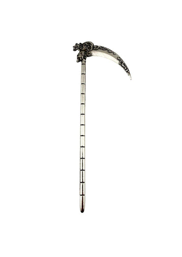 Silberfarbene metall-haarnadel silver death haarnadel mit drachenkopfgriff und kunstvoll geschwungenem blatt als gothic haaraccessoire