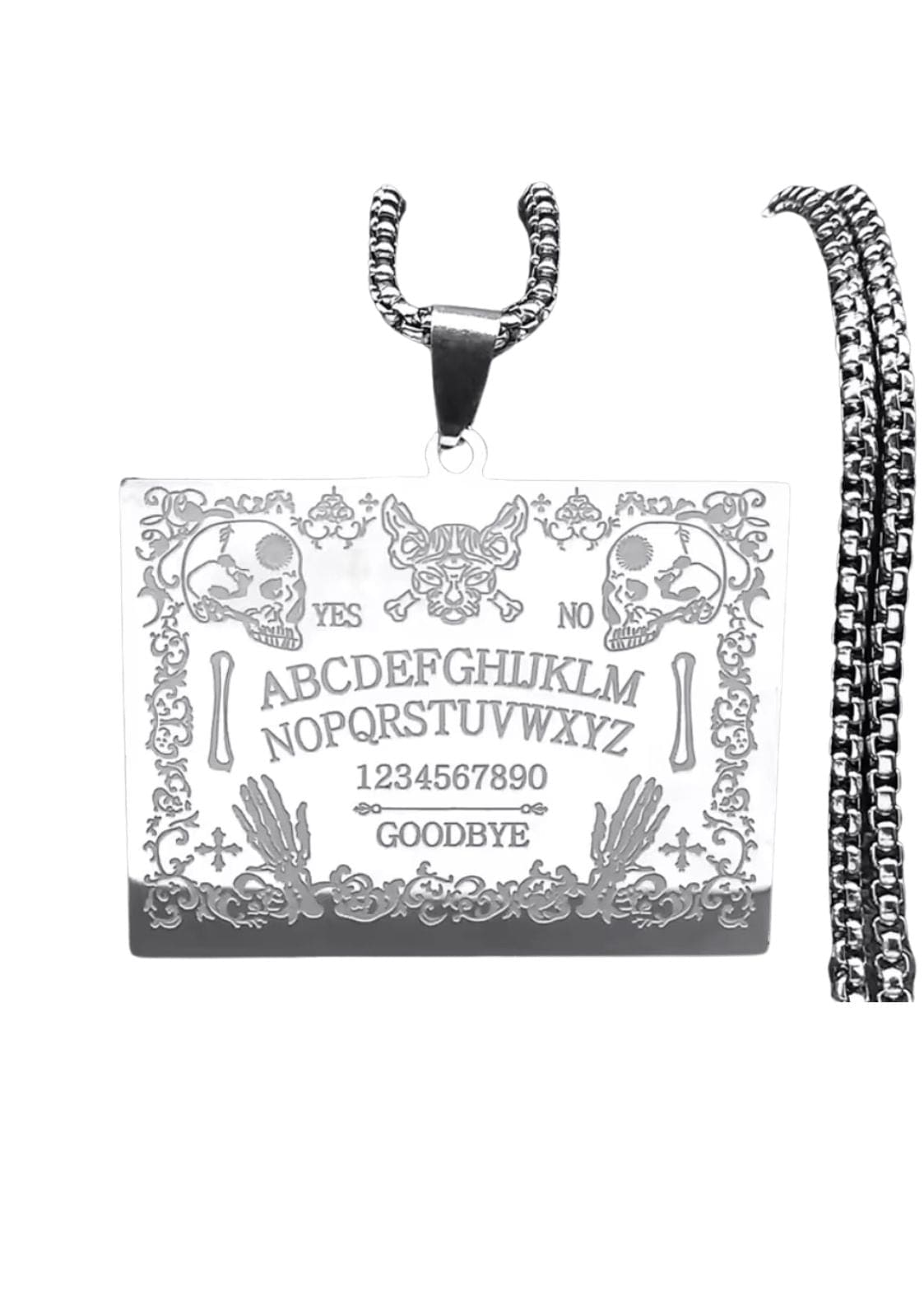 Silberfarbene Ouijabrett-Anhänger-Halskette.