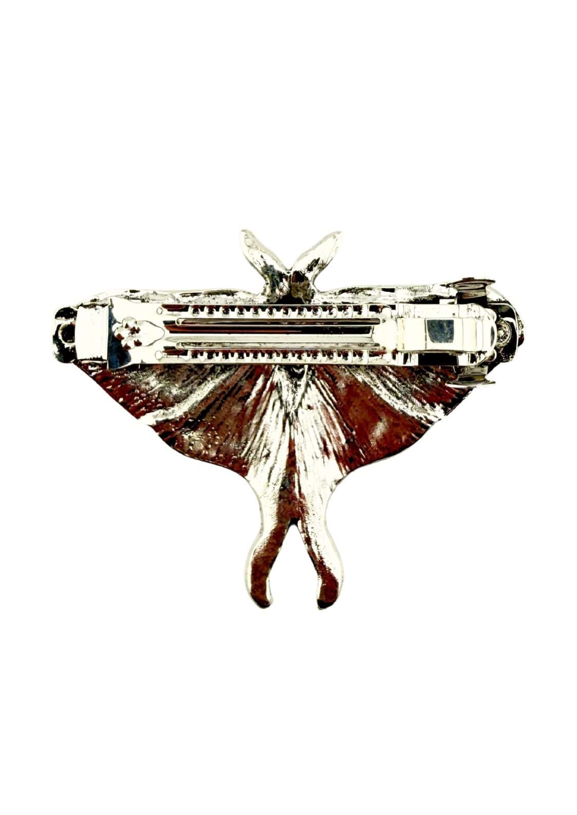 Silberrote haarklammer in moth-form mit filigranen flügeldetails als gothic haaraccessoire
