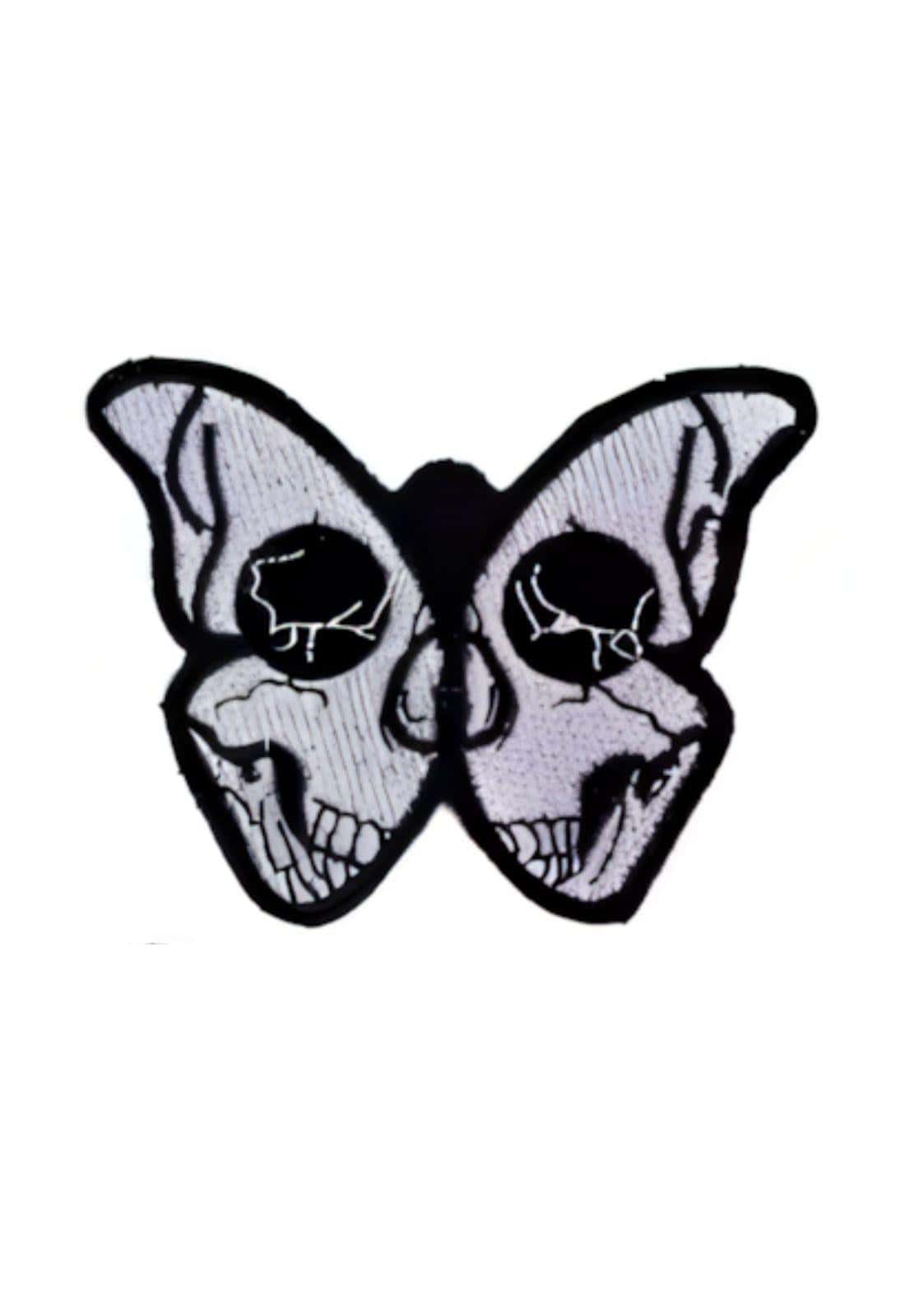 Schwarzweiß bestickter skull butterfly patch mit schädelmotiv und detaillierter stickerei gothic patch