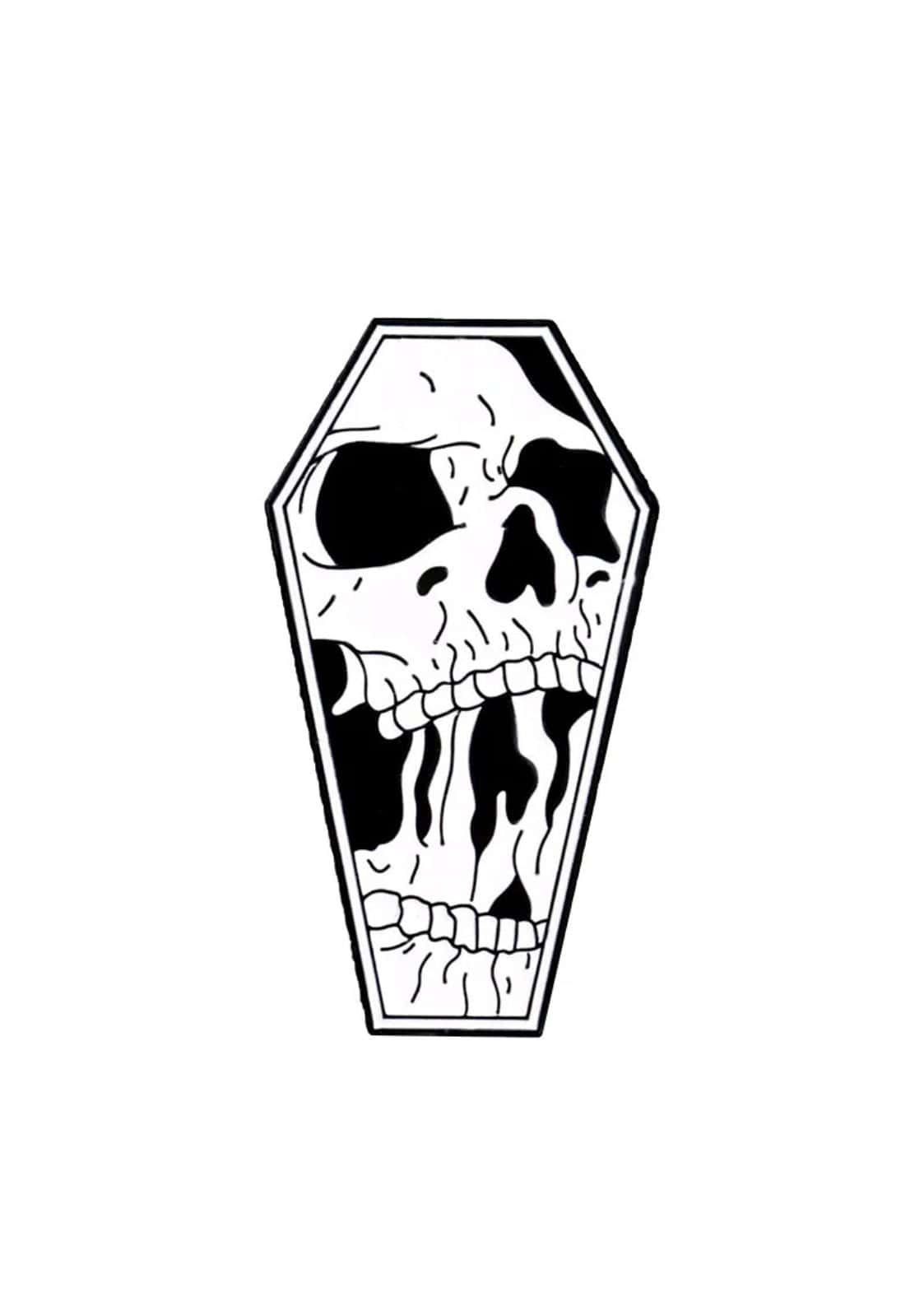 Schwarzer gothic skull coffin pin mit horror-design und pentagramm für bat fans
