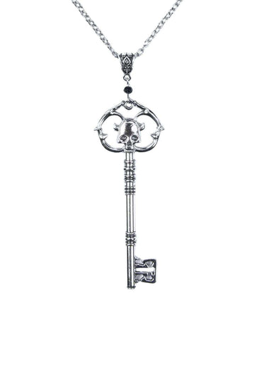 Silberne skull key halskette aus edelstahl mit gothischem schädelmotiv am anhänger