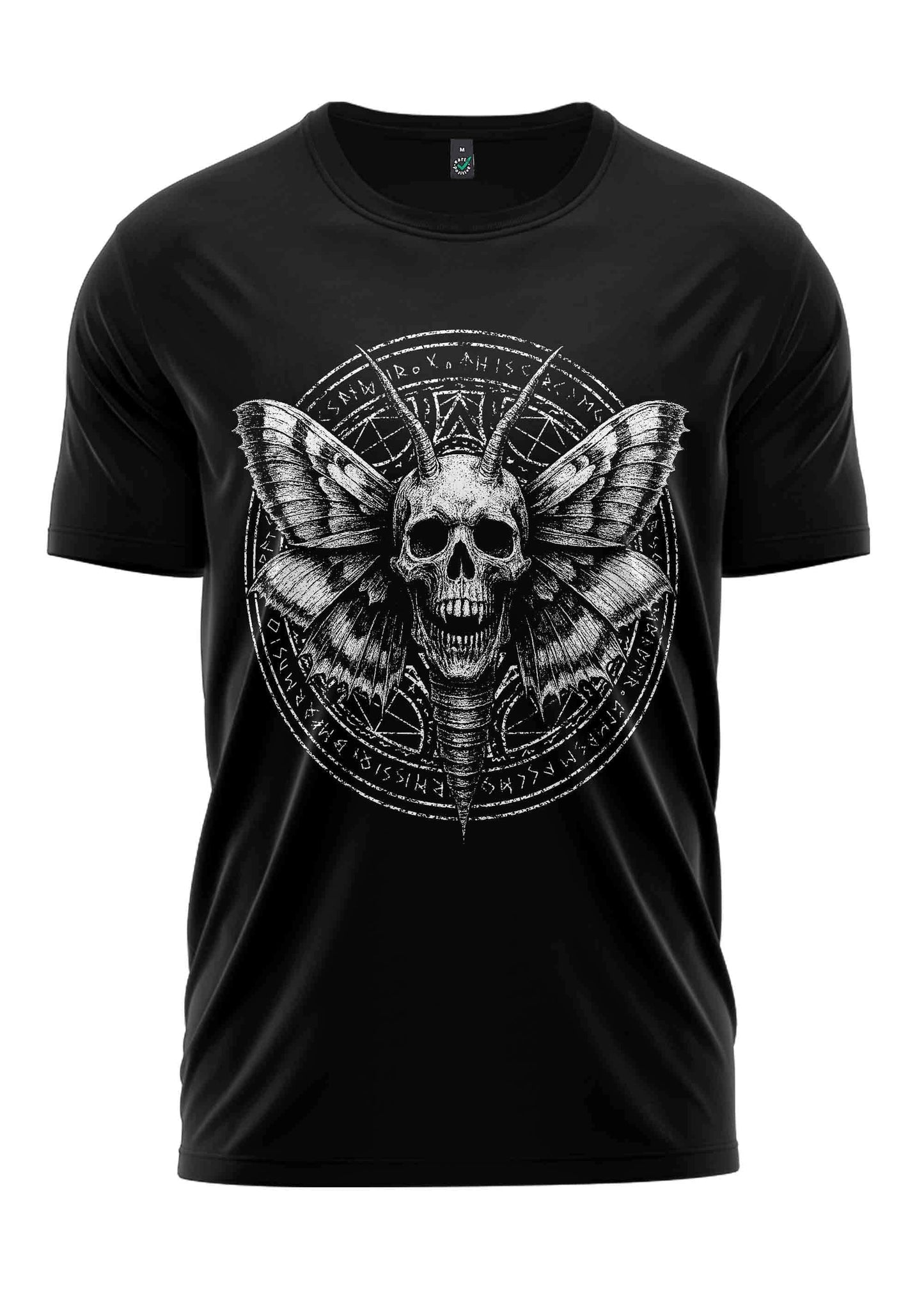 Schwarzes kurzarmshirt skull moth mit elegantem motte-graphic und einzigartigem design aus gaia lizenzierter kleidung