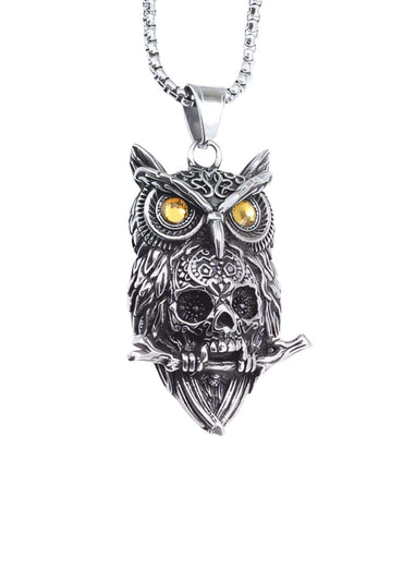 Silberne skull owl halskette mit gelben steinaugen und detailliertem eagle skull pendant aus edelstahl