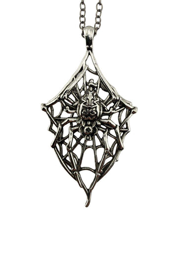 Silberne spider and web halskette mit filigranem spinnennetz und detaillierter gothic arachnid für dark fashion