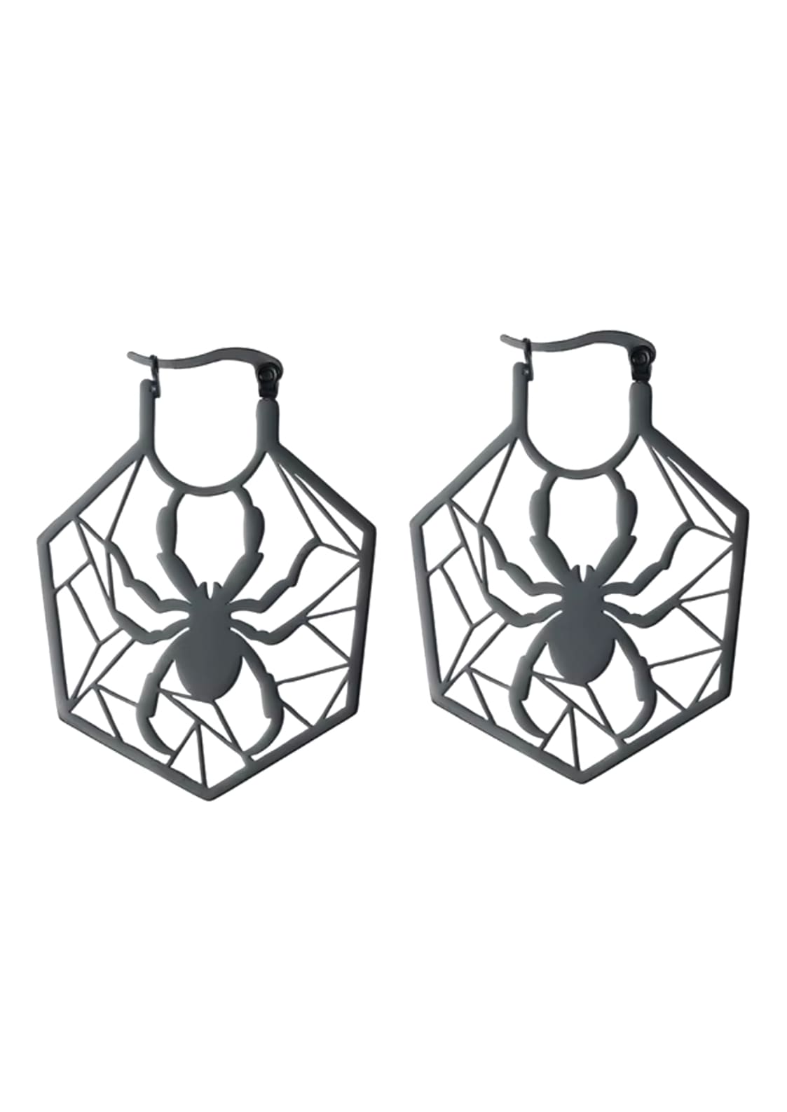 Dunkelgraue metallische Spinnen-Ohrstecker Spider Black Gothic Design