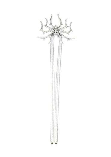 Silberne spider skull haarnadel mit schädelgesicht und spinnendetails für gothic haarklammer und besondere anlässe