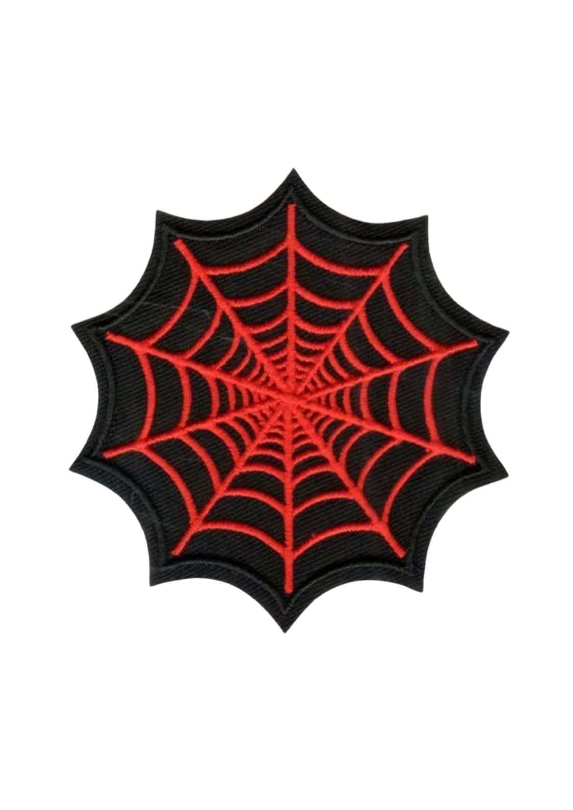 Schwarzer und roter spider web red patch aus stoff mit detailreichem spinnennetzdesign
