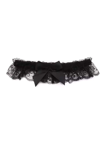 Schwarzes spitze strumpfband mit zentraler satin schleife ideal für gothic und dark fashion looks