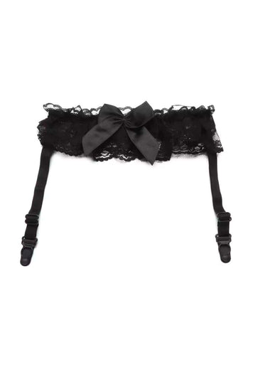 Schwarzer spitze mit strumpfhalter mit satin schleife und verstellbaren trägern ideal für gothic kleidung