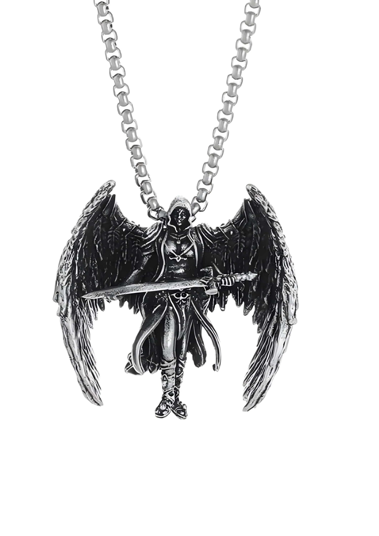 Silberne sword demon halskette mit flügeln und schwert design aus metall im gothic horror stil