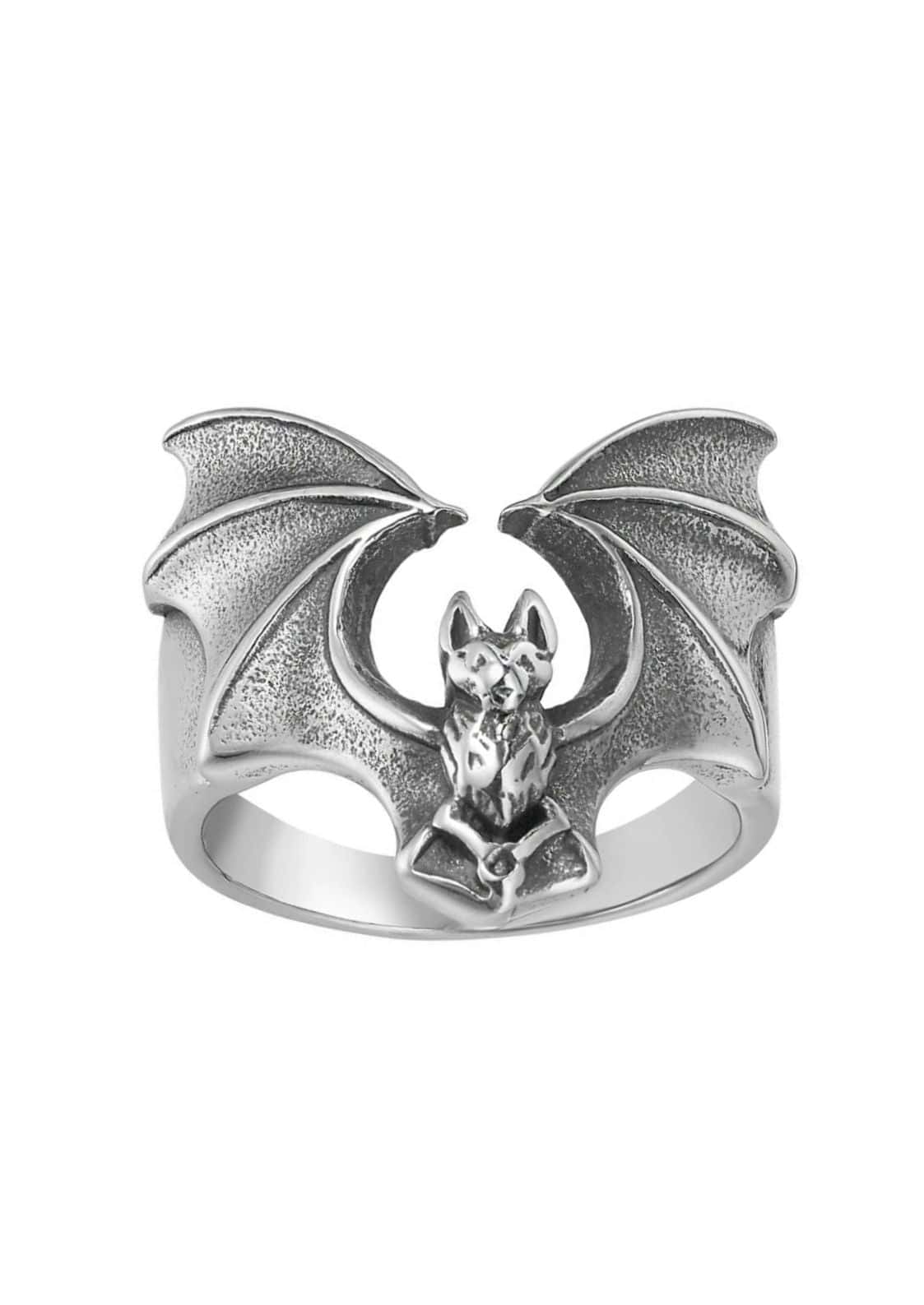Silver bat ring the bat mit flügelformen und texturierter oberfläche im gothic horror stil