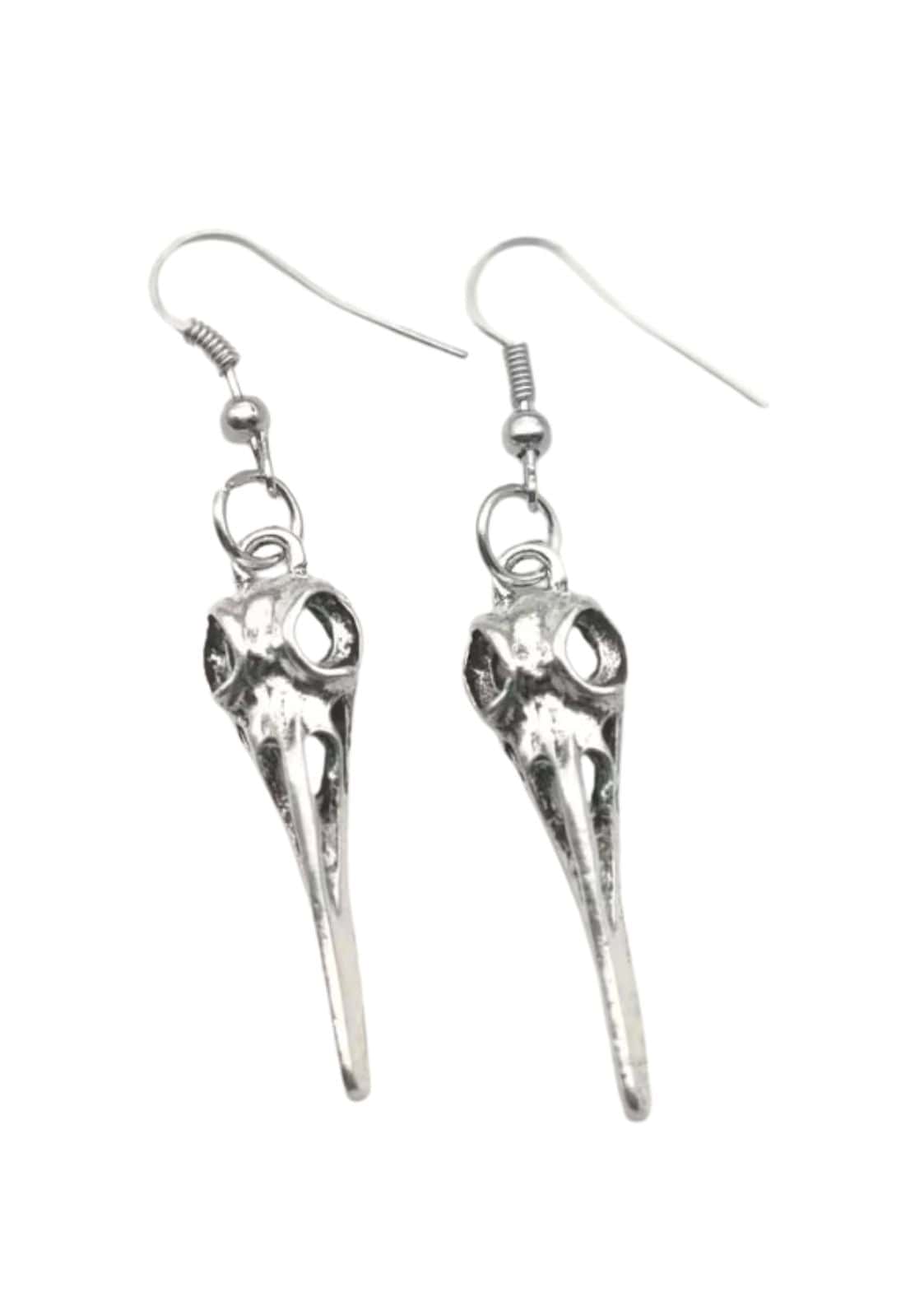 The beak silberfarbene vogel schädel ohrringe mit gothic horror design aus metall