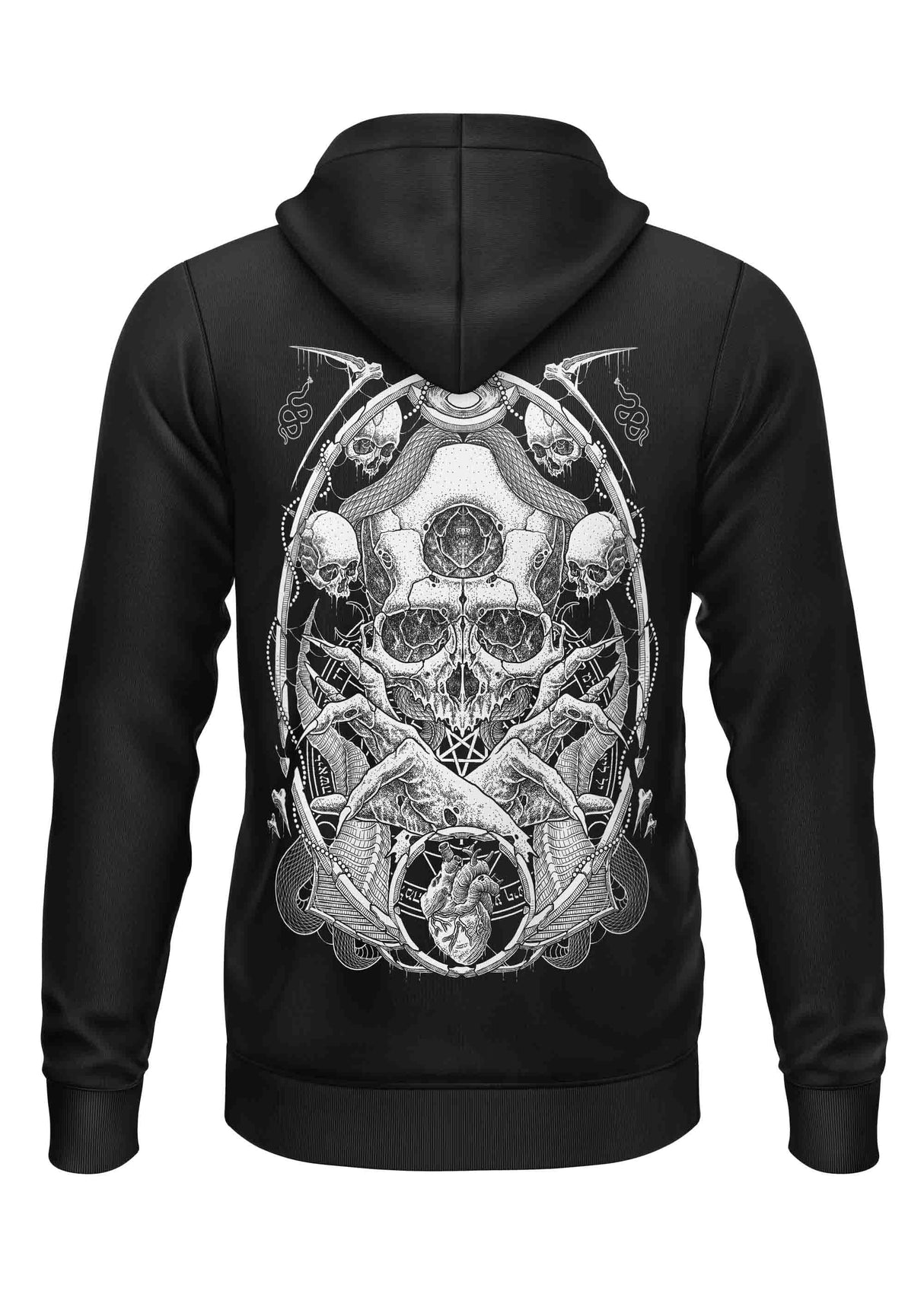 Schwerer Unisex Hoodie THE DEMON mit weißem Totenkopfmotiv