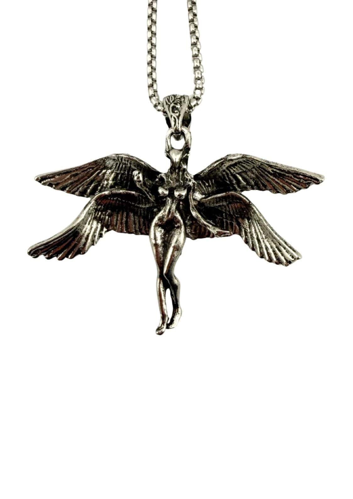 Silberne flügelengel anhänger halskette the flying death mit detaillierter gravur und boxkette gothic stil