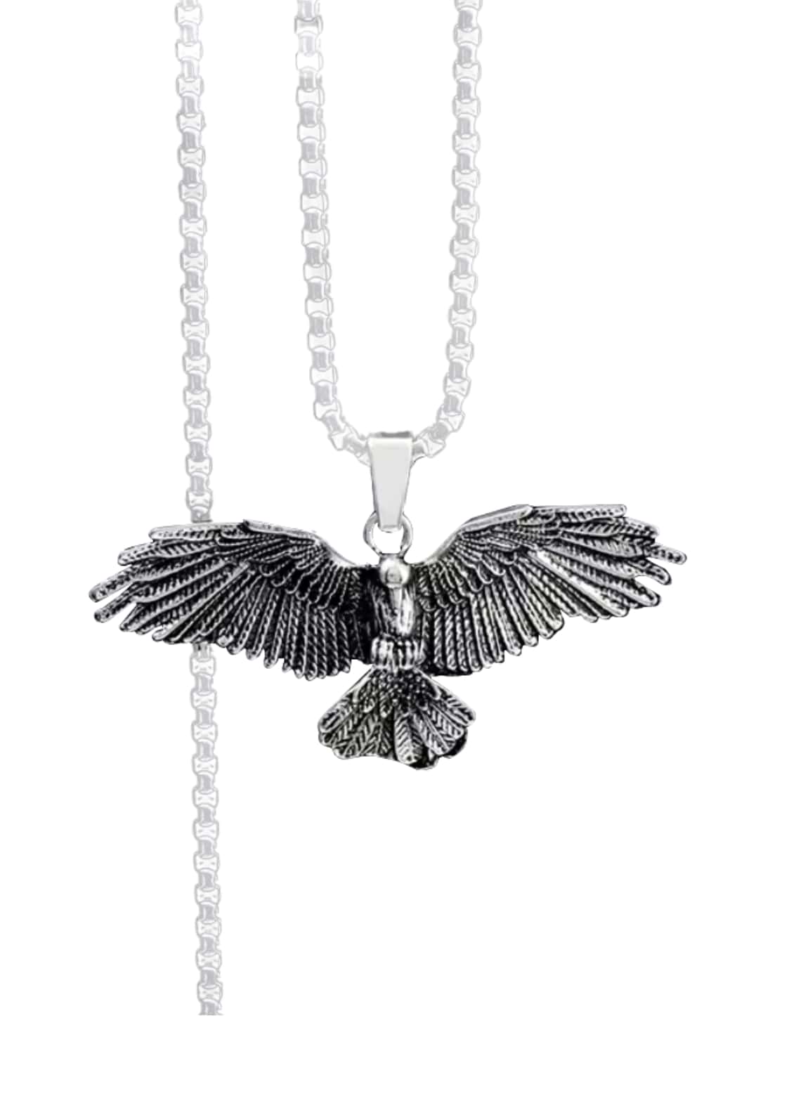 Silberner eagle anhänger mit detaillierter federstruktur an edelstahl kettenlänge in the flying one halskette