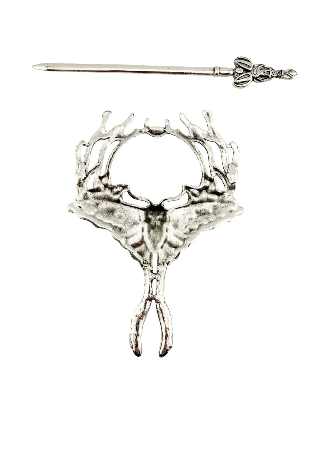 Silberne Haarnadel im Krebs-Thema mit aufwendiger Detailing und einem dekorativen Griff.