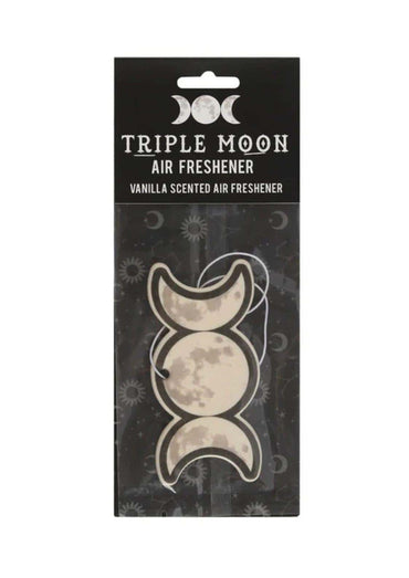 Vanilleduft lufterfrischer triple moon mit cremefarbenem mondphasen design auf schwarzer verpackung
